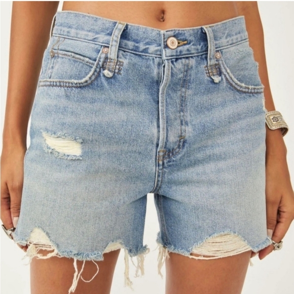 We The Free Pants - Free People Loose Cannon Button Fly Distressed Jean Shorts Women's Size …
